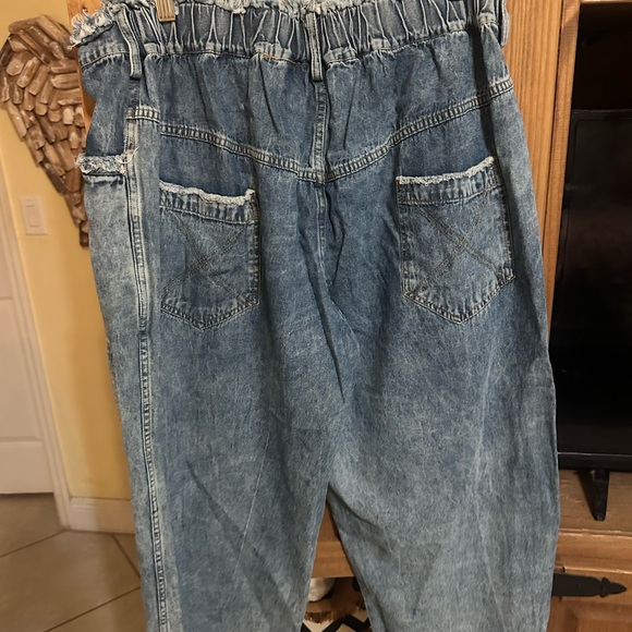 Patchwork Distressed Denim Overalls - Light Blue - Picture 4 of 4